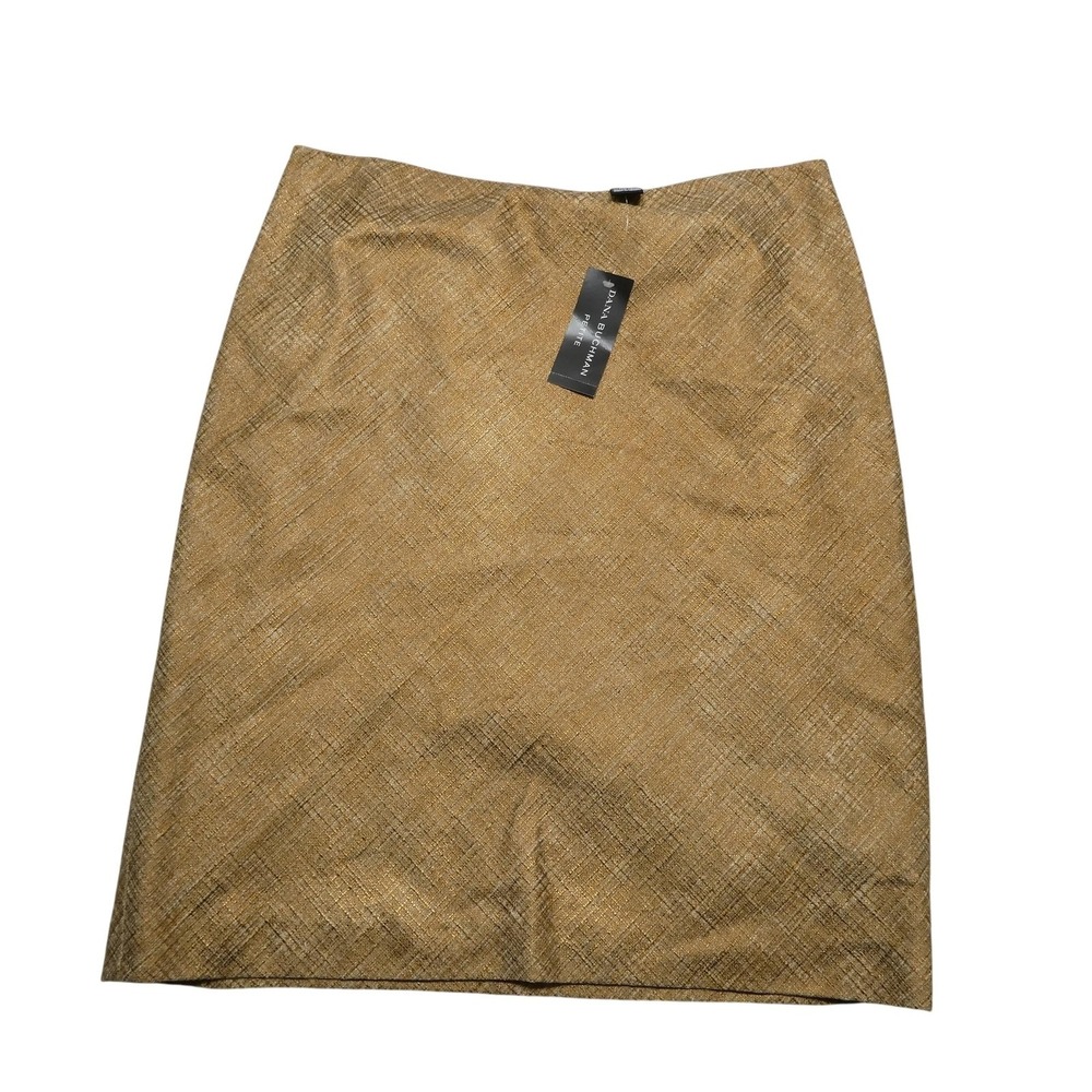 Dana Buchman Skirt Womens 14P Gold Metallic Tweed Pencil Knee Length Lined
